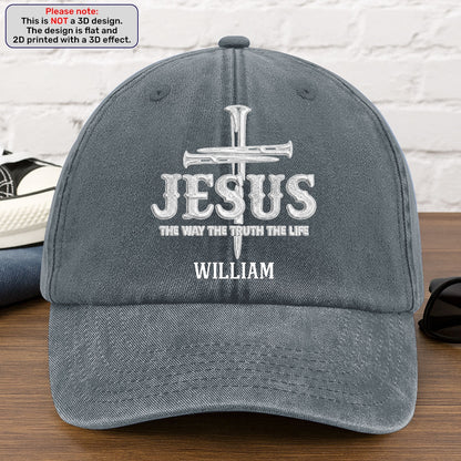 Jesus The Way The Truth The Life | Personalized Vintage Washed Denim Cap