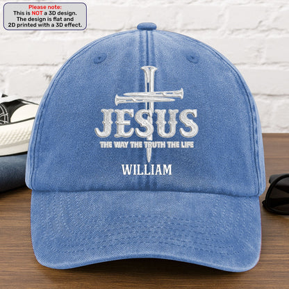Jesus The Way The Truth The Life | Personalized Vintage Washed Denim Cap