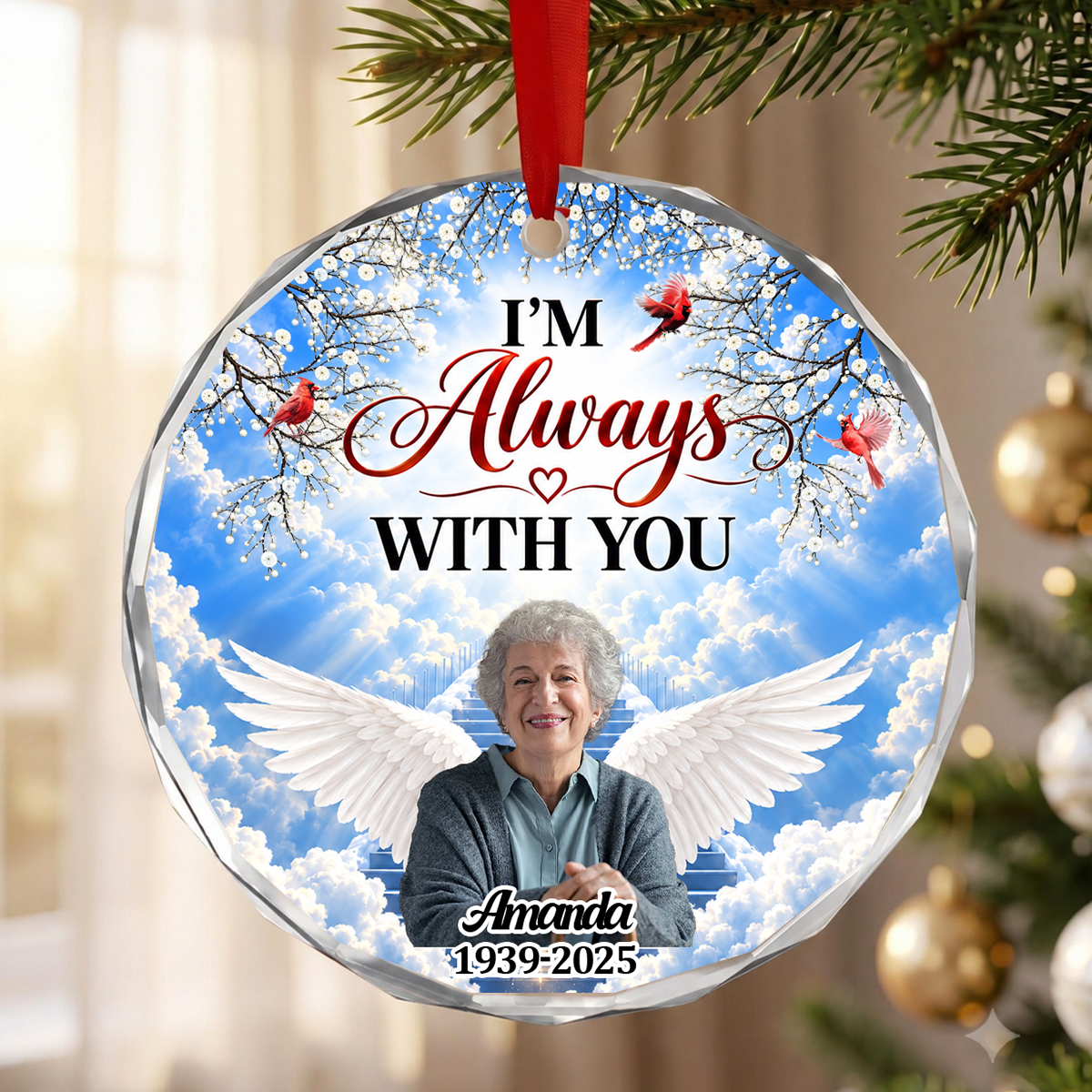 I'm Always With You, Gift For Mom - Personalized Heart Shaped Glass Ornament