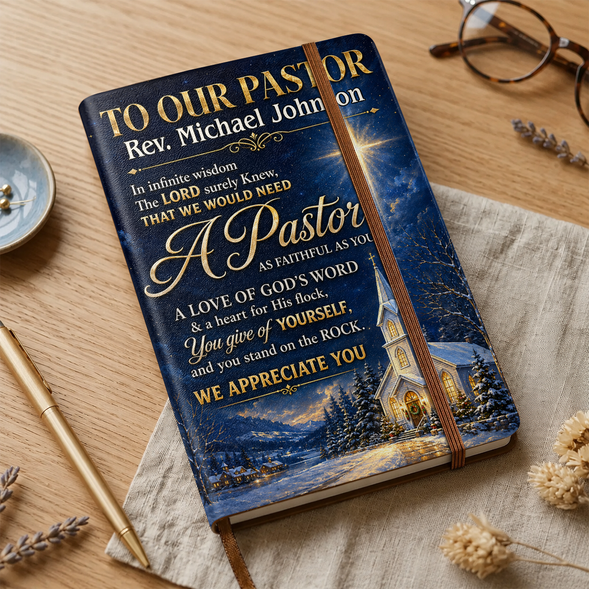 Faithful Pastor Tribute, Gift For Pastor | Personalized Leather Cover Notebook