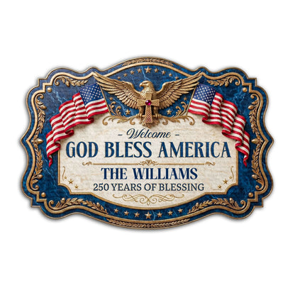 God Bless America - Personalized Custom Shape Doormat