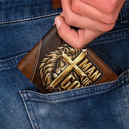 Man Of God, Gift For Men | Personalized Leather Folded Wallet