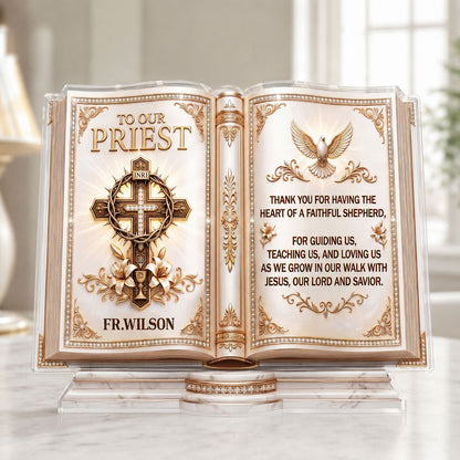 To Our Priest For Having The Heart Of A Faithful Shepherd, Gift For Priest | Personalized Custom Shaped Acrylic Plaque