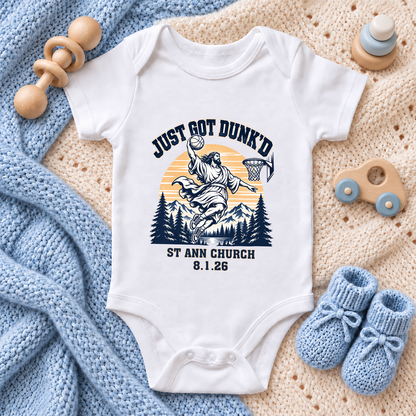 Just Got Dunk'd, Religious Figure With Basketball Hoop, Gift For Baby And Relgious | Personalized Custom Baby Onesie