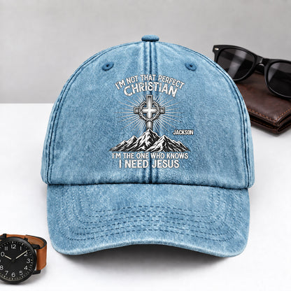 Raised In Faith, Gift For Christian - Personalized Custom Vintage Washed Denim Cap