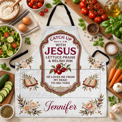 He Loves Me From My Head To My Tomatoes, Gift For Mom | Personalized Apron With Pocket