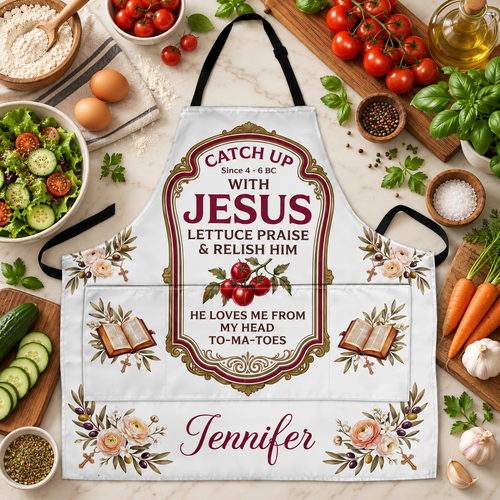 He Loves Me From My Head To My Tomatoes, Gift For Mom | Personalized Apron With Pocket
