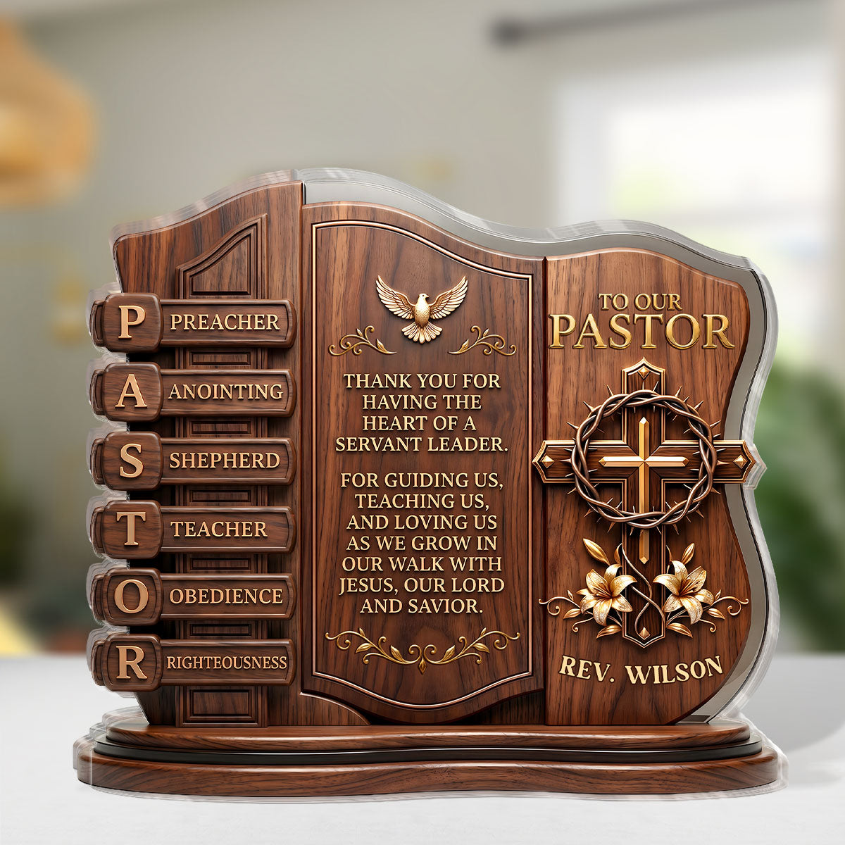 To Our Pastor For Having The Heart Of A Servant Leader | Personalized Custom Shaped Acrylic Plaque