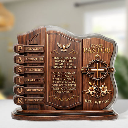 To Our Pastor For Having The Heart Of A Servant Leader | Personalized Custom Shaped Acrylic Plaque