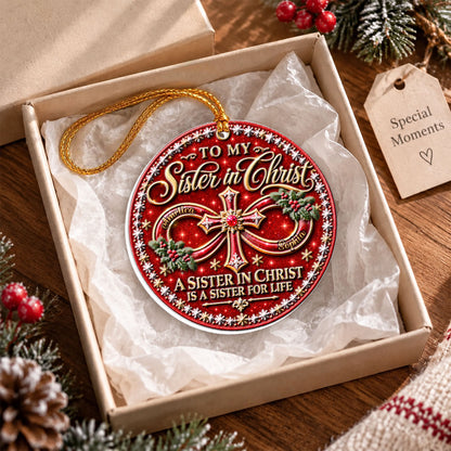 To My Sister In Christ, Christian Christmas Gifts For Sister In Christ | Personalized 3D Relief White Acrylic Ornament