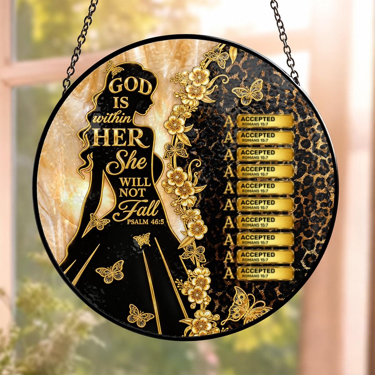 God Is Within Her She Will Not Fall, Christian Gifts For Her | Personalized Stained Glass Window Hanging Suncatcher
