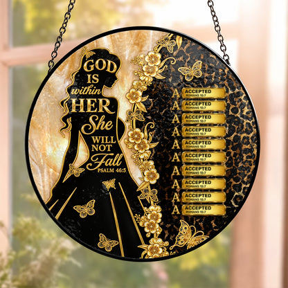 God Is Within Her She Will Not Fall, Christian Gifts For Her | Personalized Stained Glass Window Hanging Suncatcher