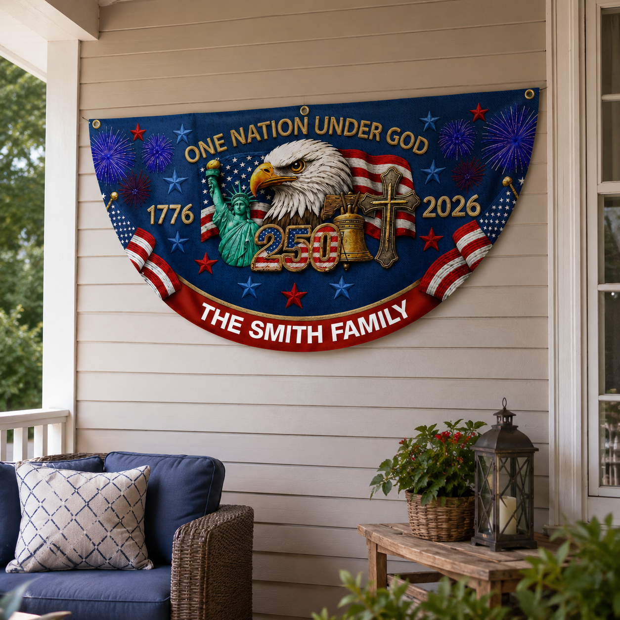 One Nation Under God, Gift of Unity | Personalized Non-Pleated Fan Flag
