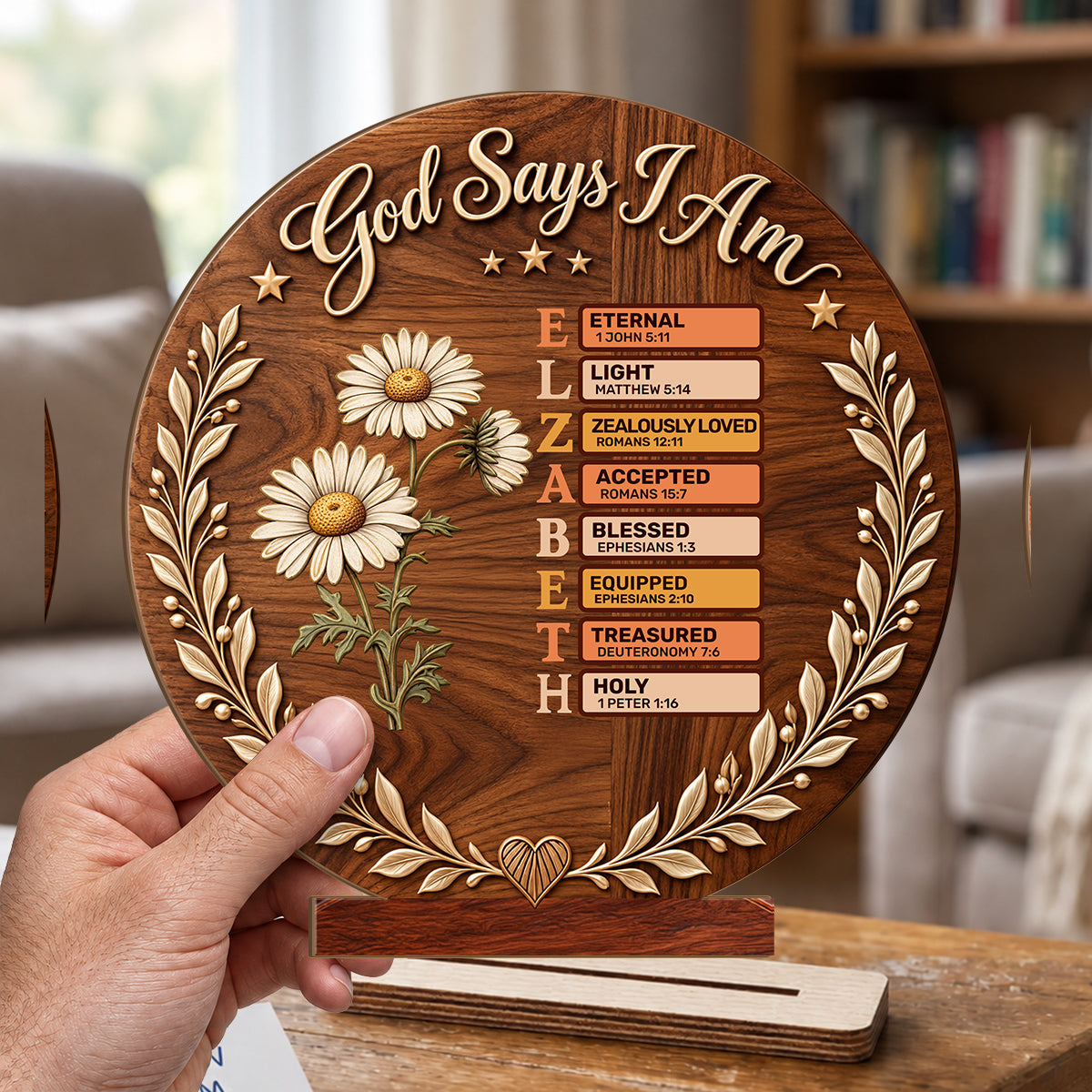God Says I Am, Personalized Gift | Personalized 2-Layer Wood Plaque With Flat Base
