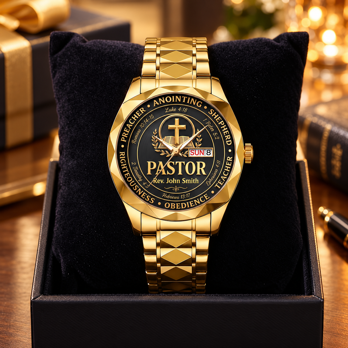 Faithful Shepherd Pastor Tribute, Gift For Pastor - Personalized Men's Wrist Watch