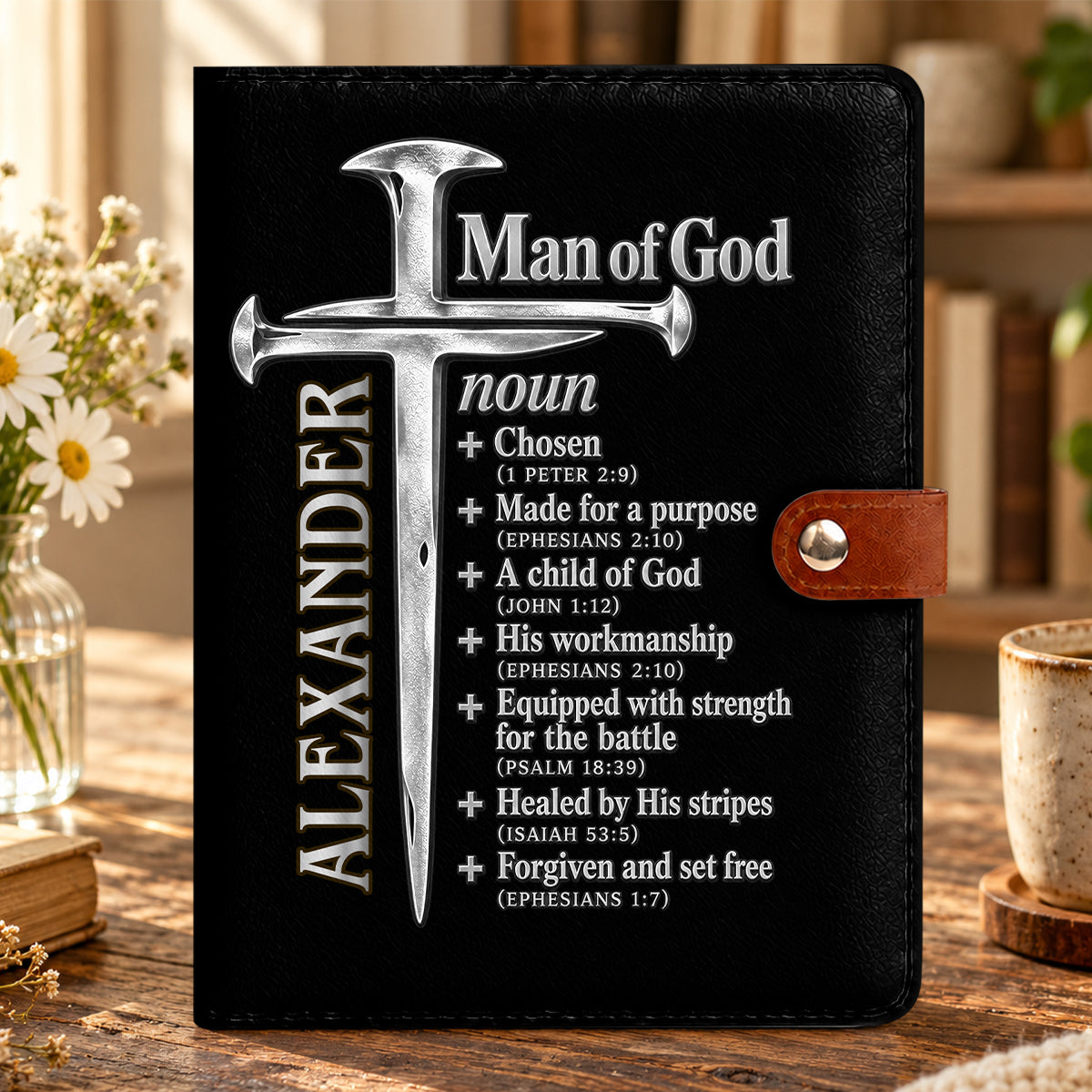 A Child Of God, Gift For Him | Personalized Leather Notebook Cover With Pocket