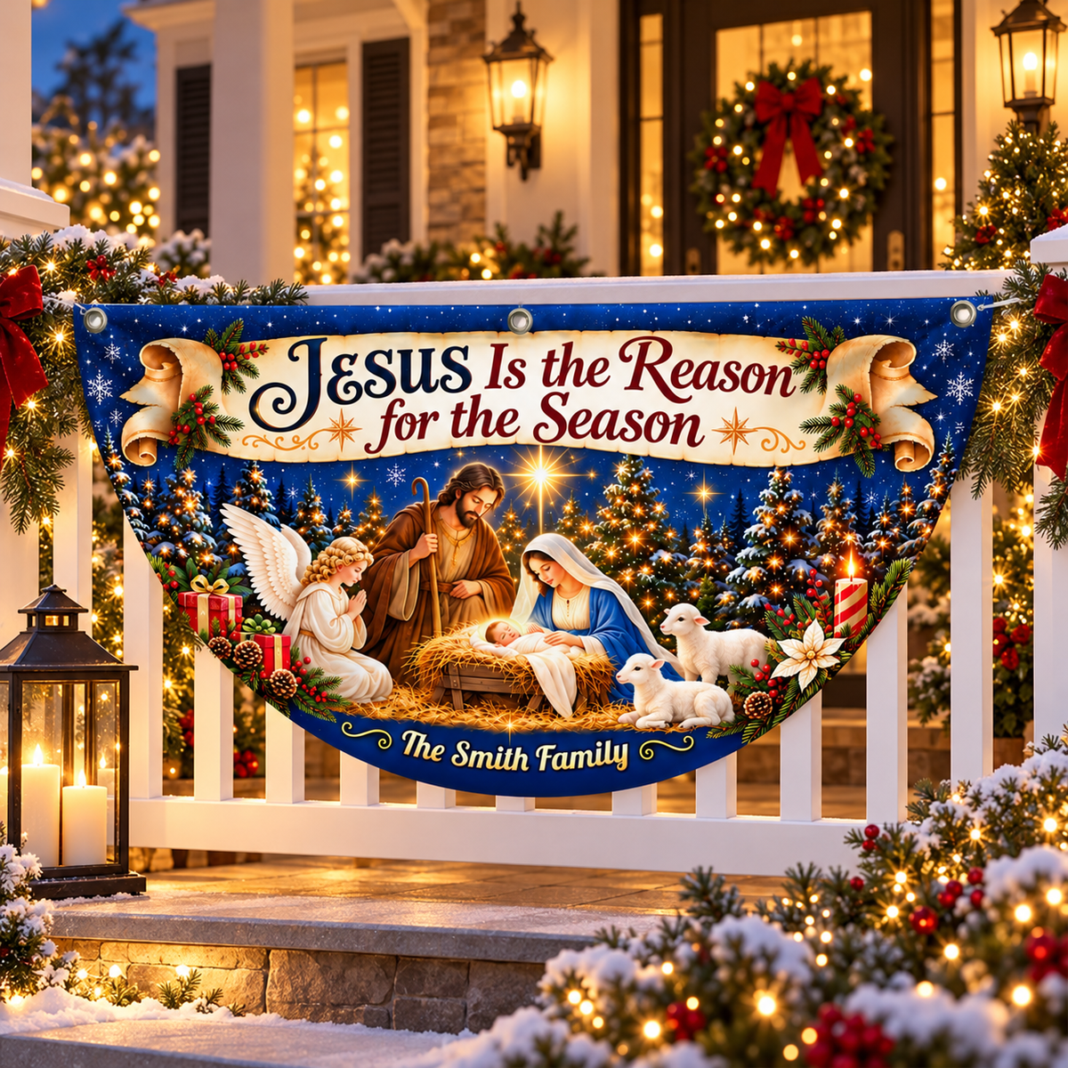 Jesus Is the Reason, Gift For Family - Personalized Non-Pleated Fan Flag