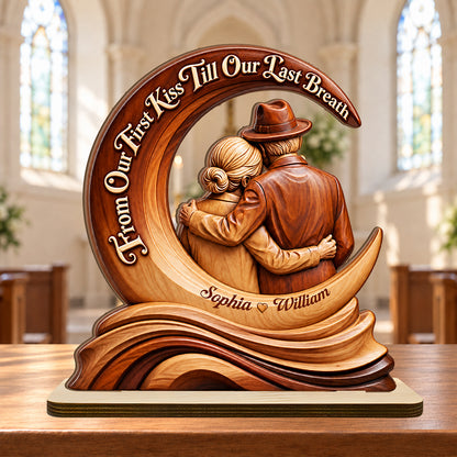 Till Our Last Breath Crescent Love Sculpture, Wedding Anniversary Gifts For Couples, Wife | Personalized 2-Layer Wood Plaque With Flat Base