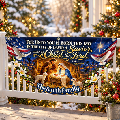 Holy Night Nativity, Gift For Family | Personalized Non-Pleated Fan Flag