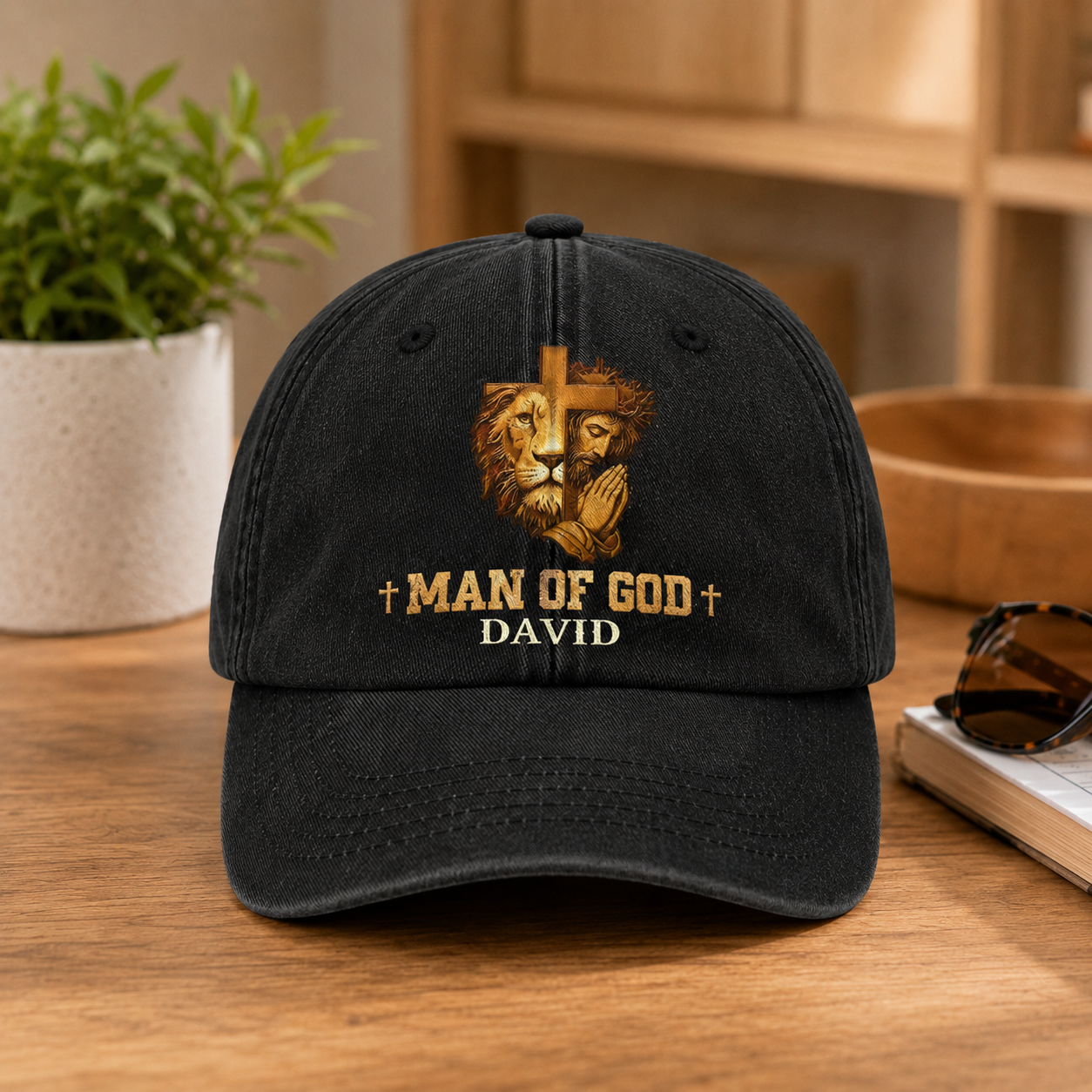 Man Of God, Gift of Strength | Personalized Vintage Washed Denim Cap