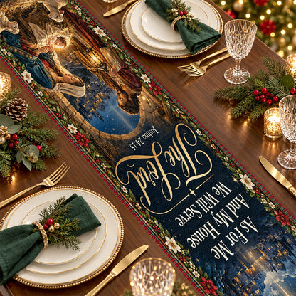 As For Me And My House We Will Serve The Lord, Christian Chrismas Gifts For Grandma, Family | Personalized Table Runner