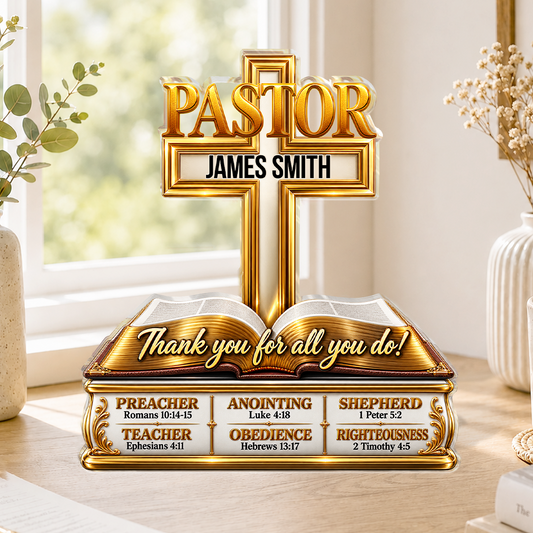 My Preacher, Teacher, & Shepherd, Gift For Pastor | Personalized Custom Shaped Squared Acrylic Plaque