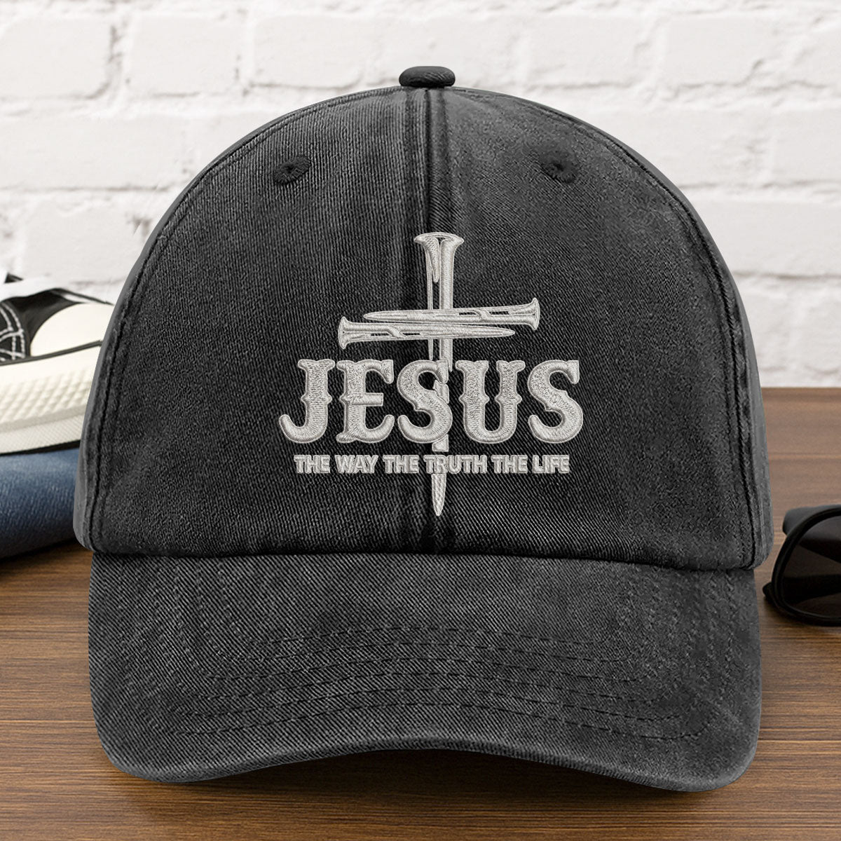 Jesus The Way The Truth The Life | Personalized Vintage Washed Denim Cap
