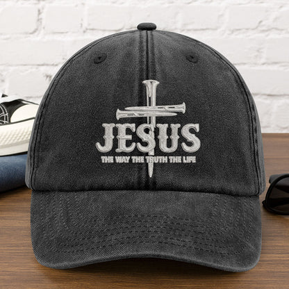 Jesus The Way The Truth The Life | Personalized Vintage Washed Denim Cap