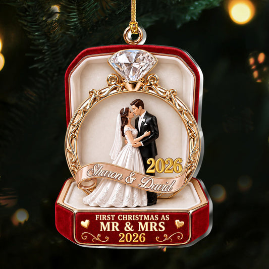 First Christmas As Mr & Mrs, Gift For Couple - Personalized 1-Layer Acrylic Ornament