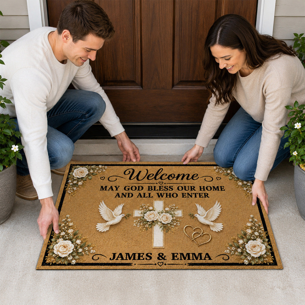 May God Bless Our Home And All Who Enter, Gift of Welcome | Personalized Doormat