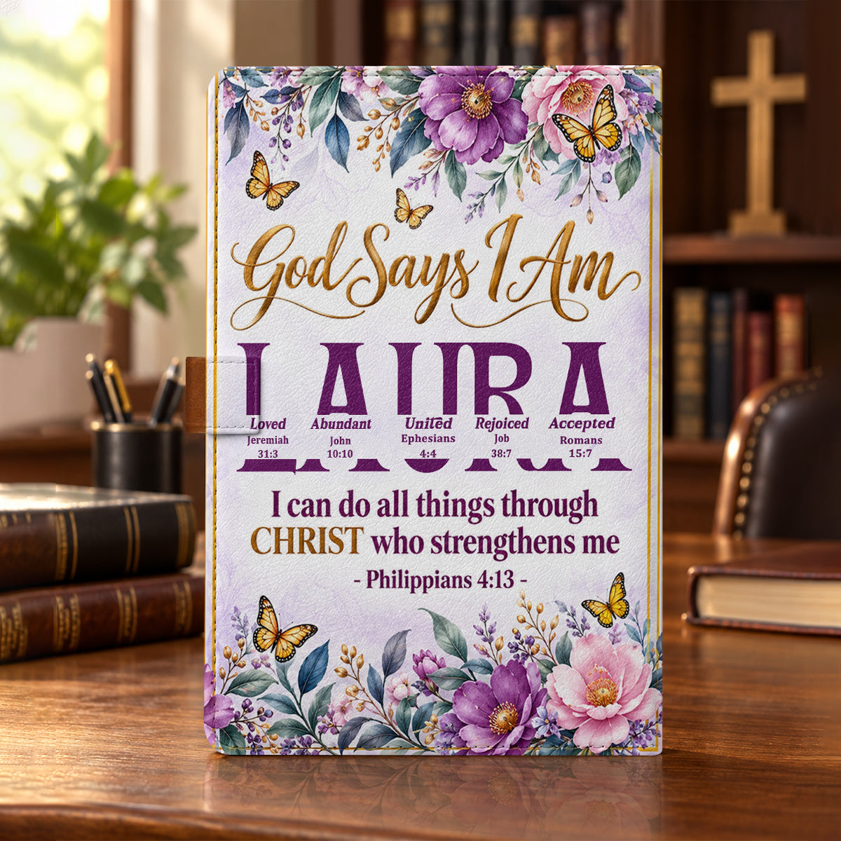 God Says I Am, Gift For Women | Personalized Leather Notebook & Pen Set