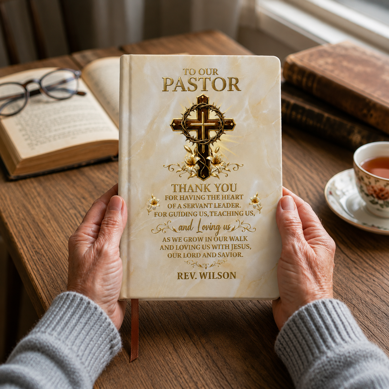 To Our Pastor For Having The Heart Of A Servant Leader, Gift of Appreciation | Personalized Leather Cover Notebook