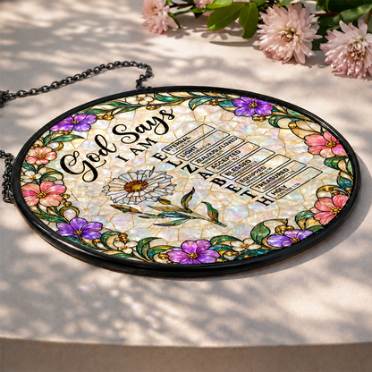 God Says I Am, Gift For Loved One | Personalized Stained Glass Window Hanging Suncatcher