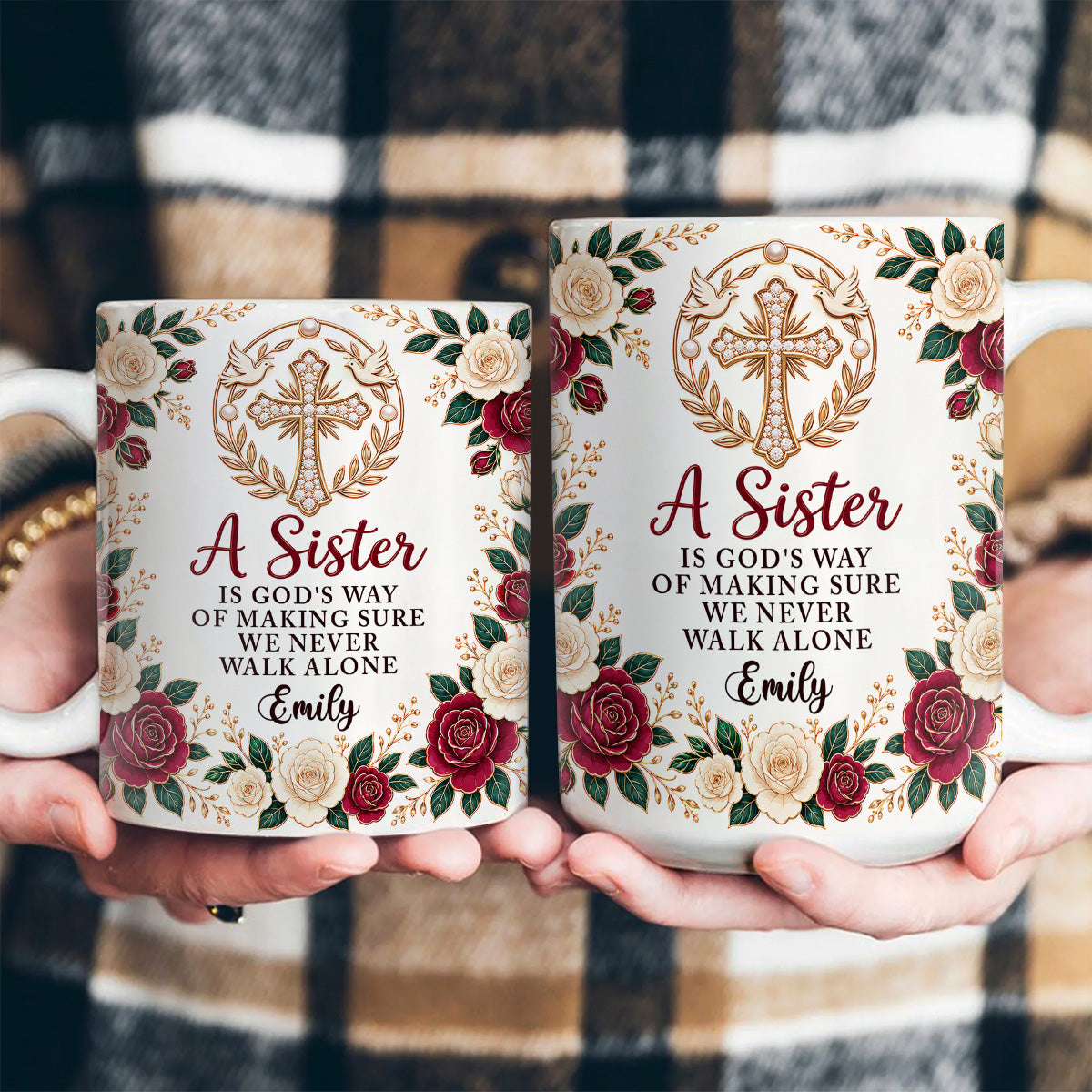 A Sister Is God's Way Of Making Sure We Never Walk Alone, Gift For Sister | Personalized Ceramic Coffee Mug