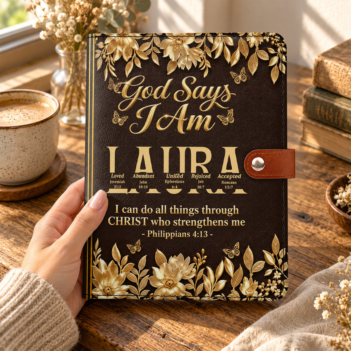 I Will Not Fear, Gift For Women | Personalized Leather Notebook Cover With Pocket