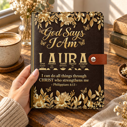 I Will Not Fear, Gift For Women | Personalized Leather Notebook Cover With Pocket