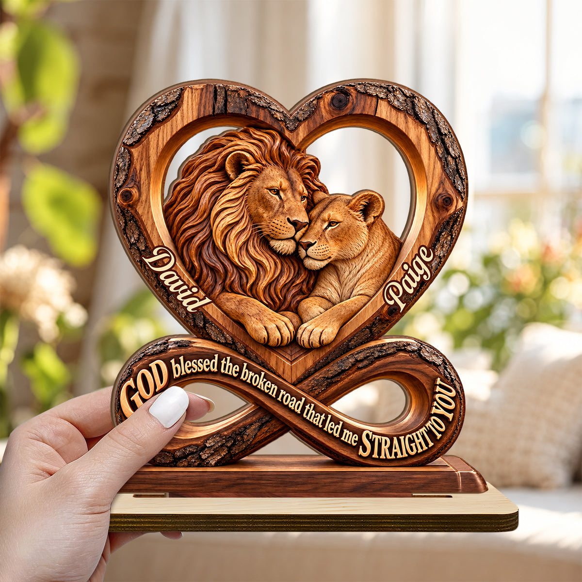 God Blessed The Broken Road That Led Me Straight To You, Annieversary Gifts For Couples | Personalized 2-Layer Wood Plaque With Flat Base