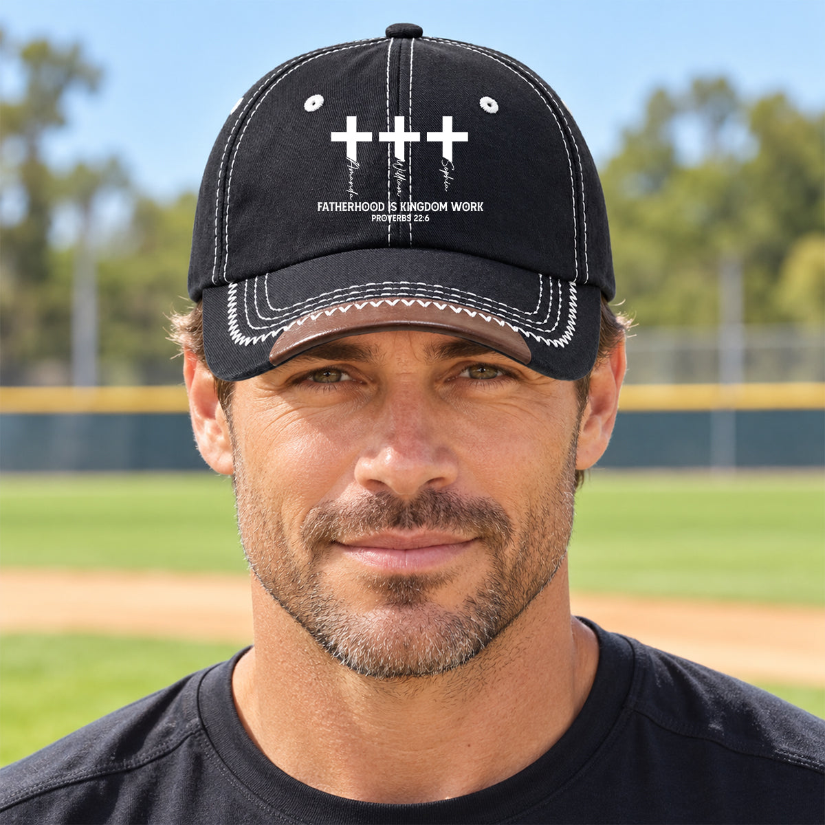 Fatherhood Is Kingdom Work Cross And Name, Gift For Christian | Personalized Vintage Soft Baseball Cap