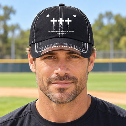 Fatherhood Is Kingdom Work Cross And Name, Gift For Christian | Personalized Vintage Soft Baseball Cap
