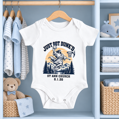 Just Got Dunk'd, Religious Figure With Basketball Hoop, Gift For Baby And Relgious | Personalized Custom Baby Onesie