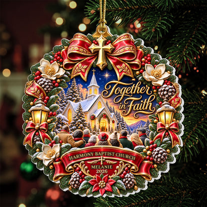 Together In Faith, Gift For Christian | Personalized 3D Relief White Acrylic Ornament