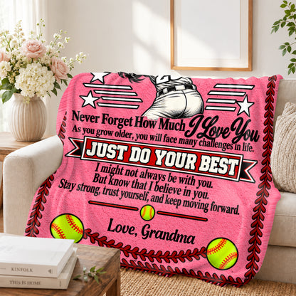 To My Granddaughter Softball Version, Gift For Granddaughter From Grandma | Personalized Fleece Blanket