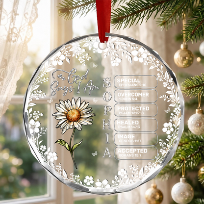 God Says I Am, Gift For Her | Personalized Round Shaped Glass Ornament