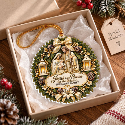 Jesus Is The Reason For The Season, Christian Christmas Gifts For Family | Personalized 3D Relief White Acrylic Ornament
