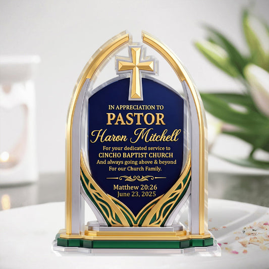 In Appreciation To Pastor, Gift For Pastor | Personalized Custom Shaped Acrylic Plaque