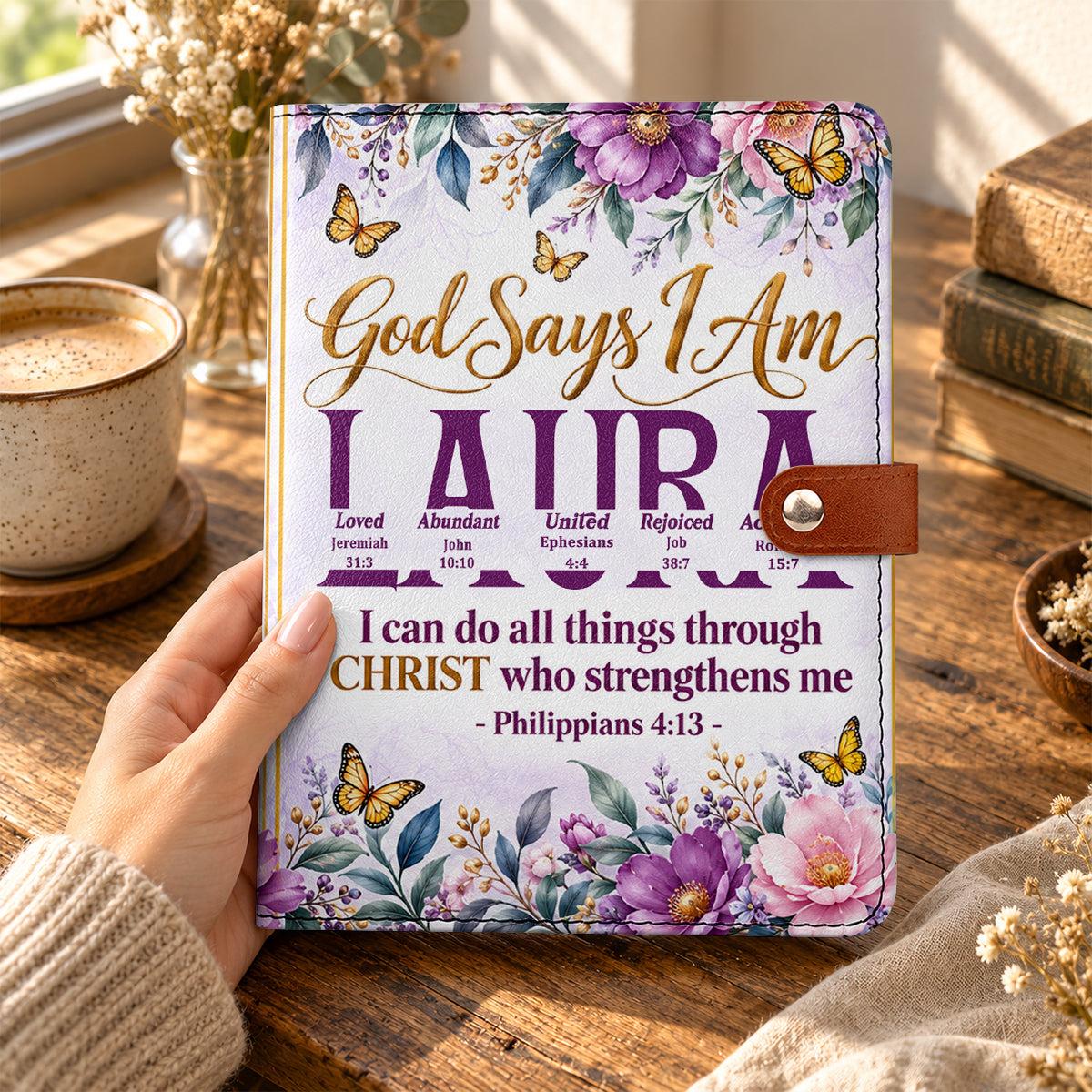 God Says I Am, Personalized Gift For Daughter | Personalized Leather Notebook Cover With Pocket