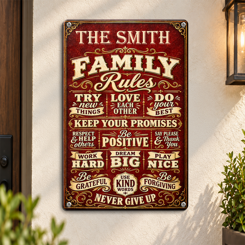Family Rules, Gift For Family | Personalized Metal Sign