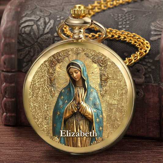 Our Lady Of Guadalupe Golden Grace, Gift For Women - Personalized Pocket Watch