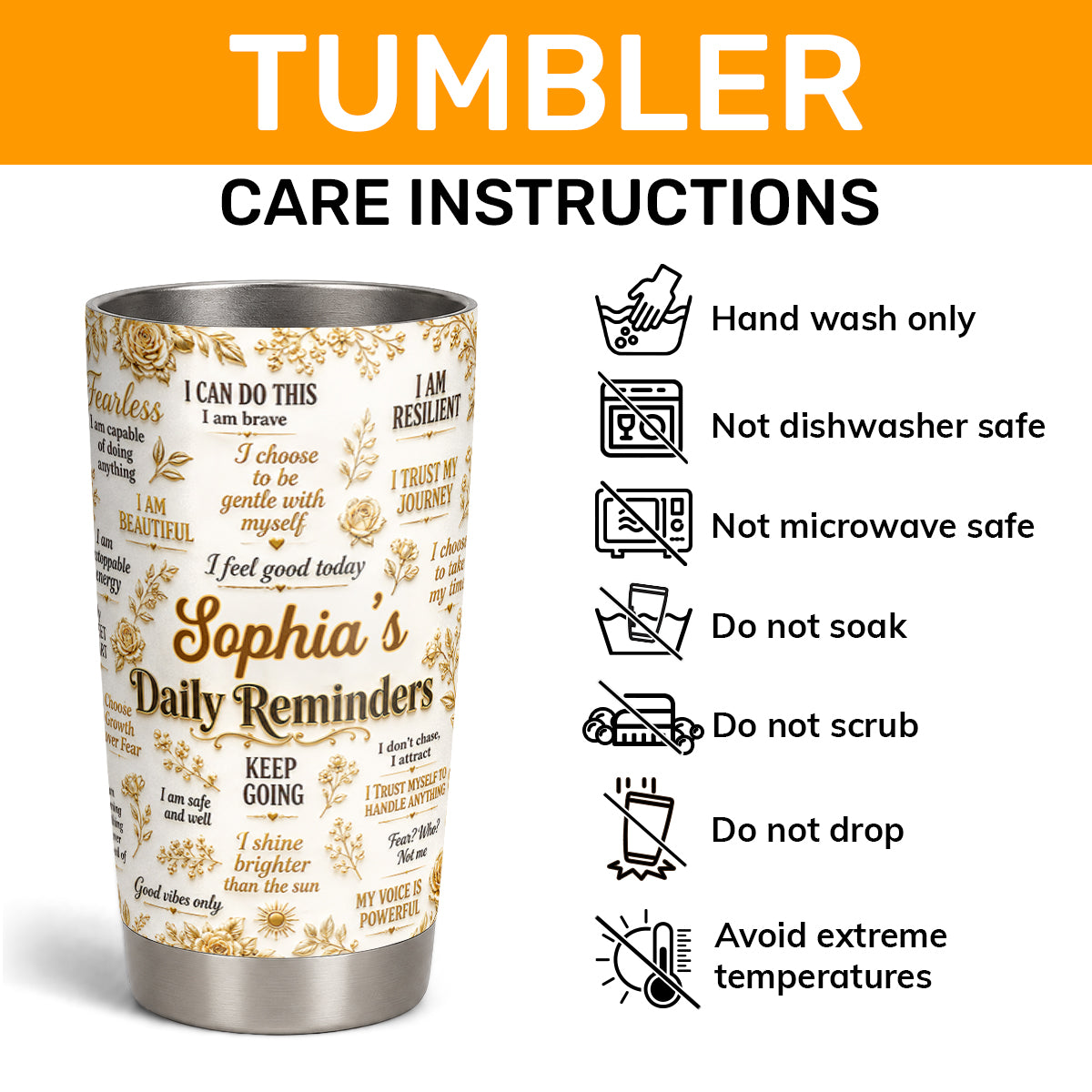 My Daily Affirmations, Gift For Her | Personalized Stainless Steel Tumbler