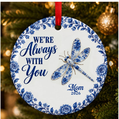 Remembrance Dragonfly, Personalized Gift For Family - Personalized Heart Shaped Ceramic Ornament
